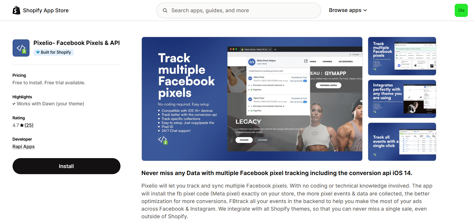 Pixelio Facebook Pixel app